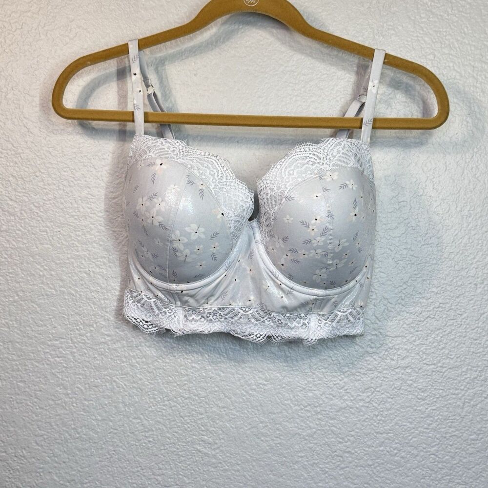Victoria's Secret Bra Gray Floral Lace Dream Angels Lined Demi Bustier 34DDD